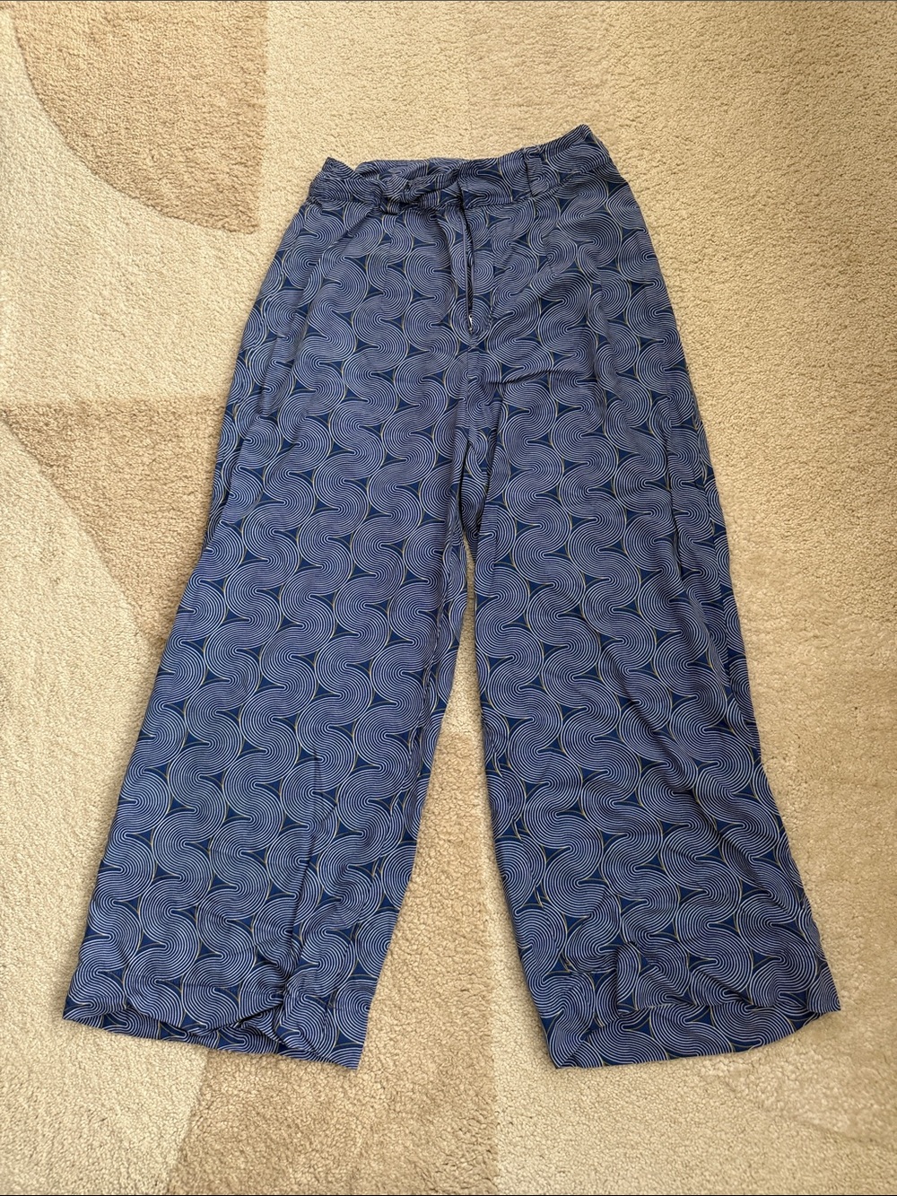Women's Blue Printed Ankle-Length Wide Leg Pants